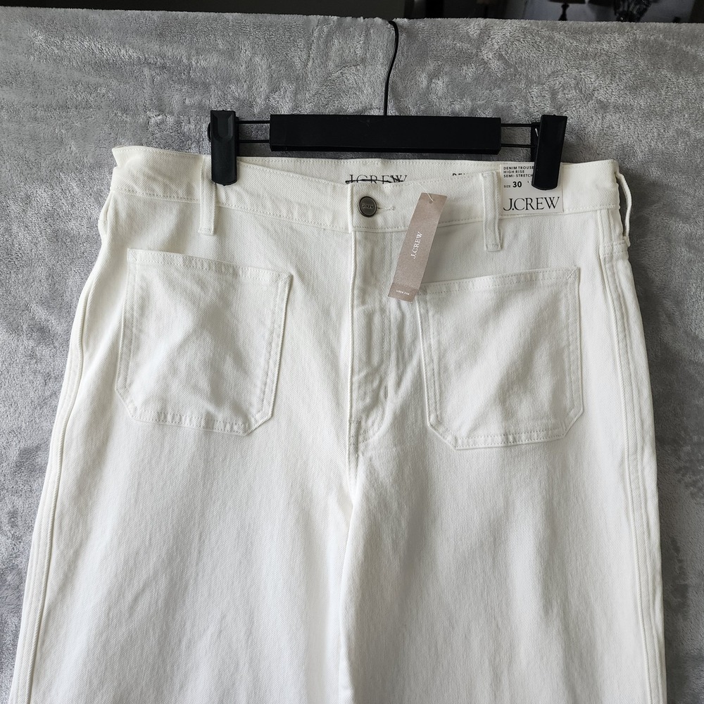J.Crew Jeans Womens Size 28 White Denim Trousers Wide Leg Stretch Patch Pocket - Picture 3 of 12
